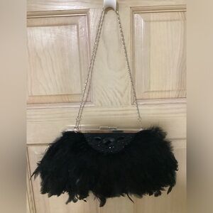 Charming Charlie Black Feather Clutch